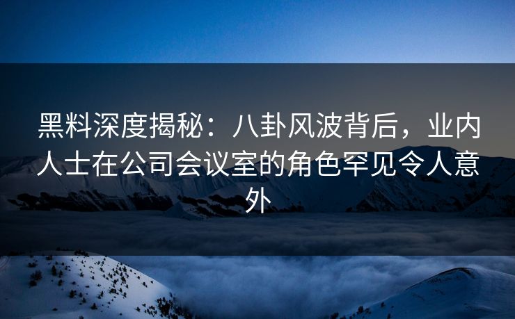 黑料深度揭秘：八卦风波背后，业内人士在公司会议室的角色罕见令人意外